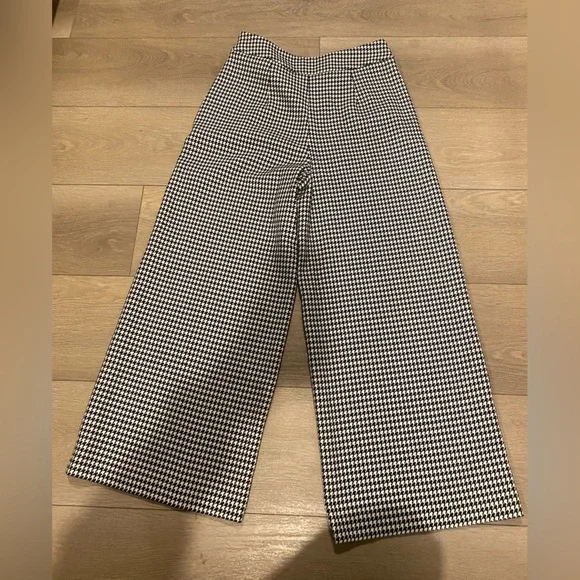 Zara women’s  Monochrome Houndstooth wide leg Pants size xs - Picture 5 of 8